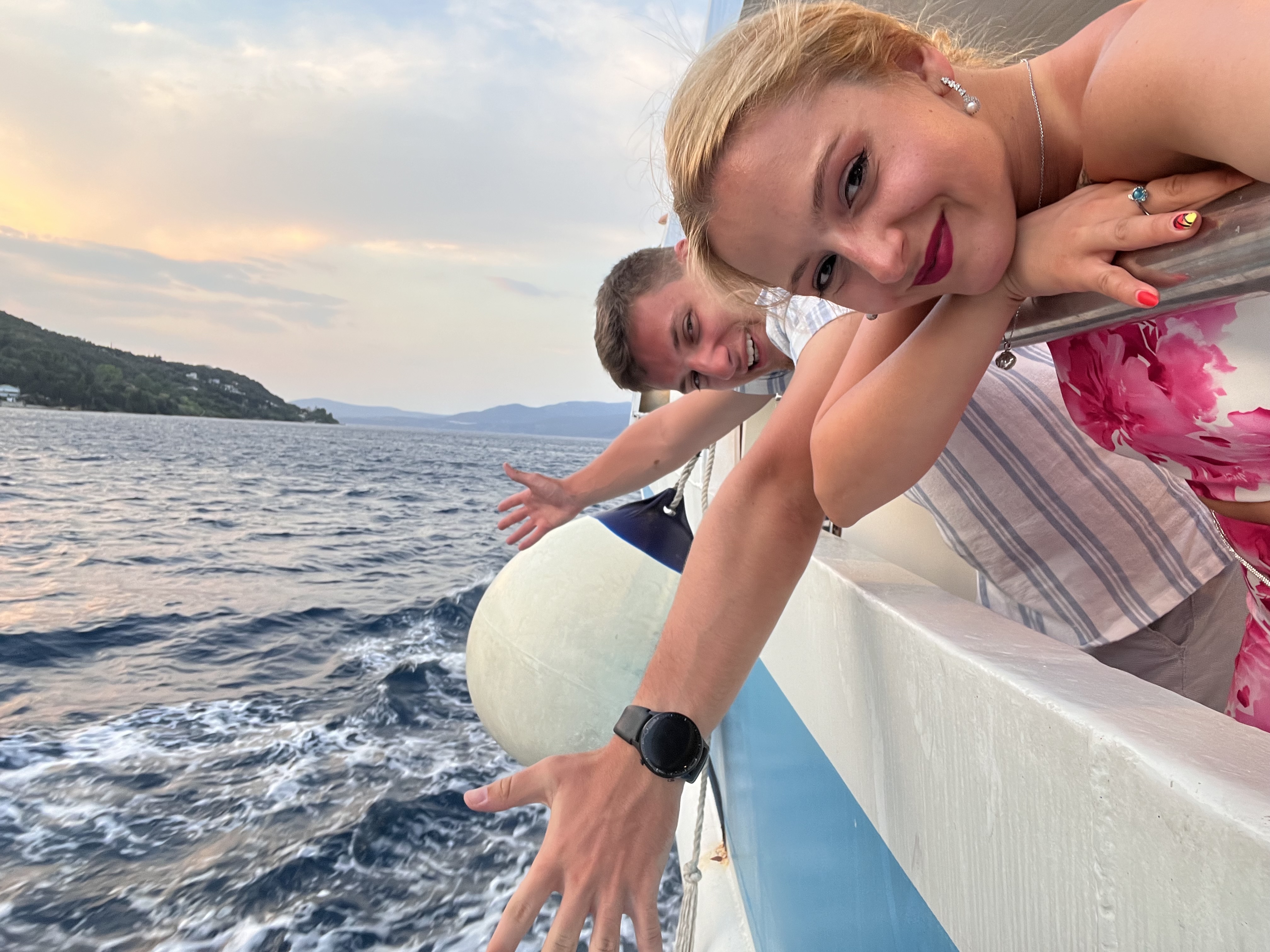 Christina and Martin enjoying a sunset at sea
